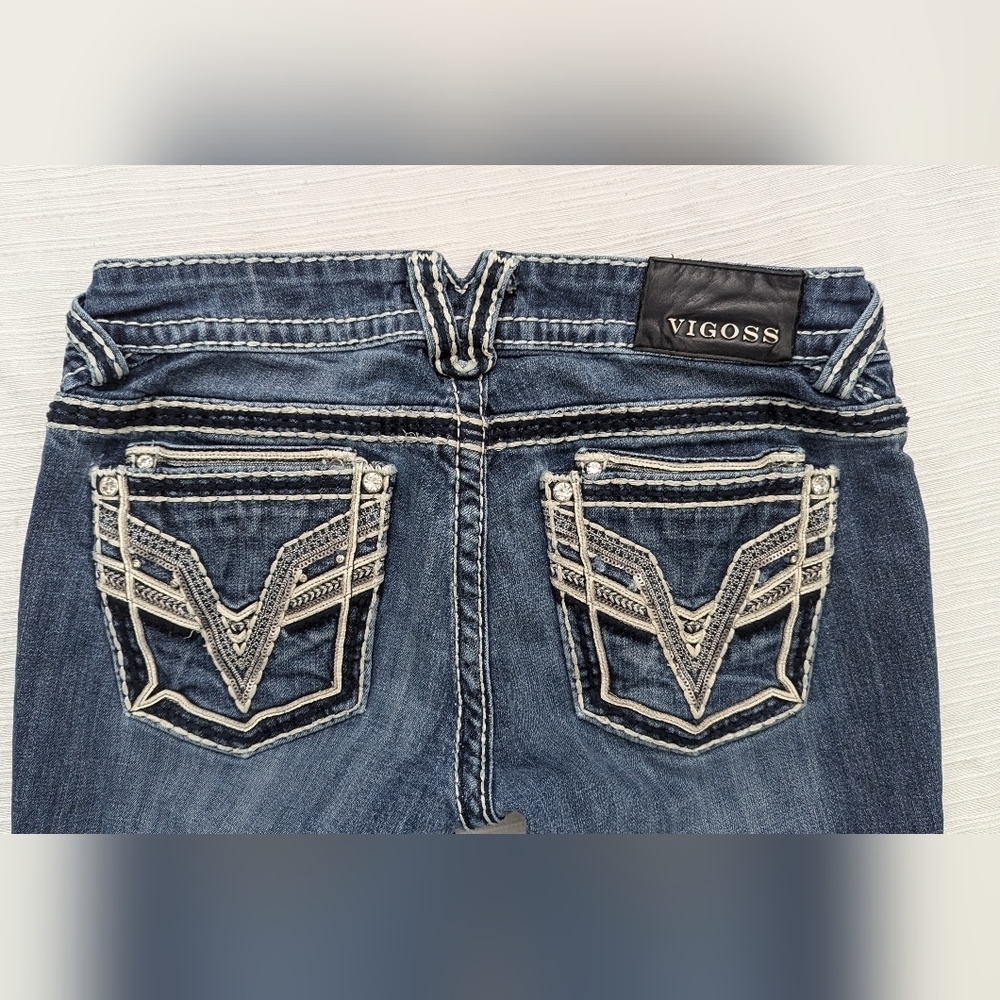 Vigoss Womens The Dublin Capri Jeans Embroidered Gems Waist 28